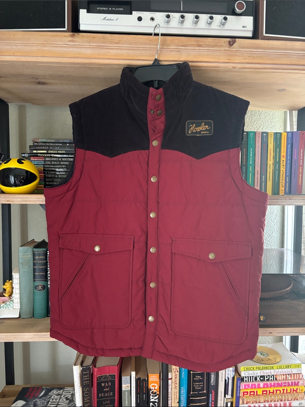 Howler Brothers Burgundy Quilted Vest with Black Yoke